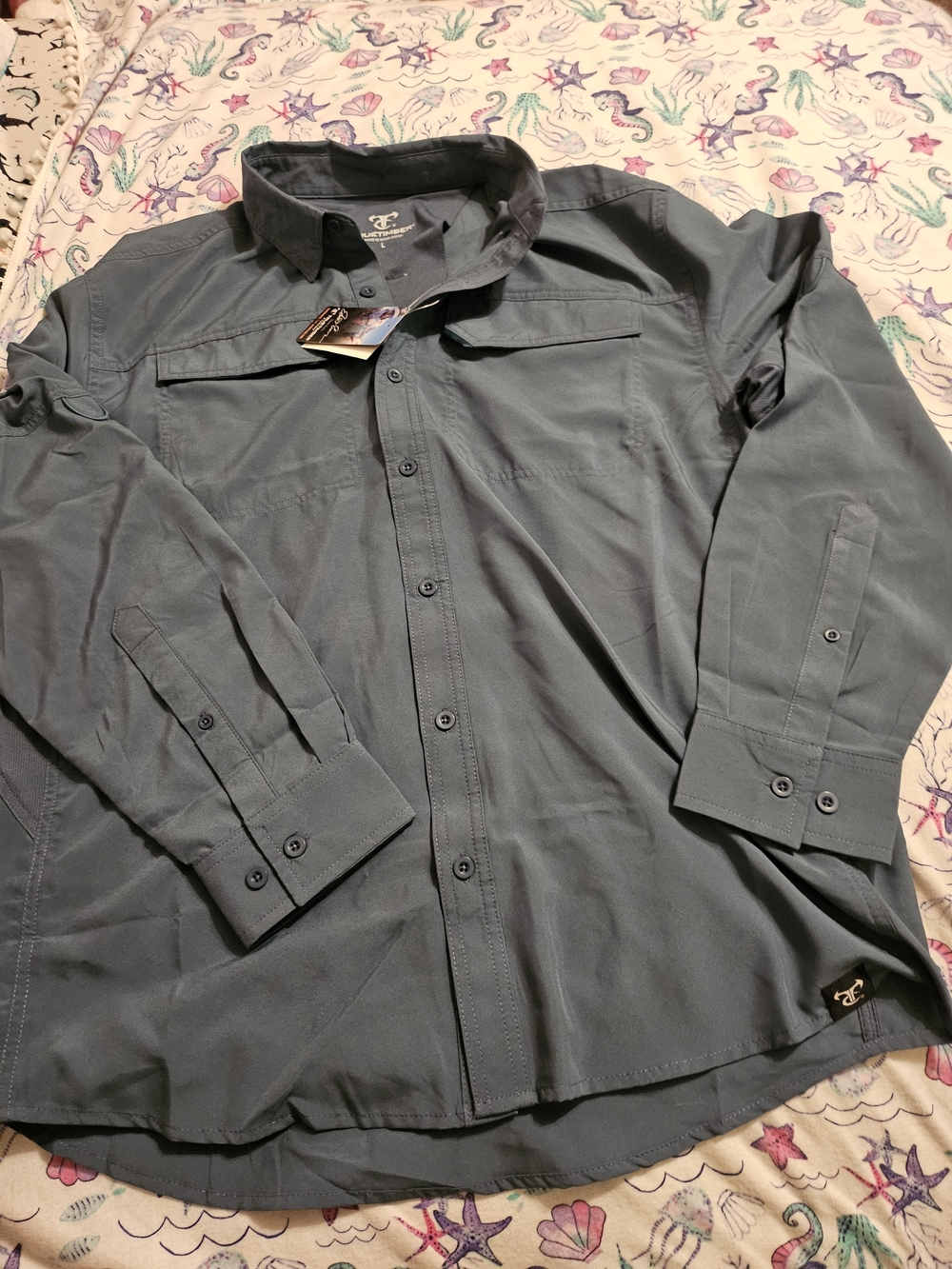 Reel Legends Slate Blue Button-Up Fishing Shirt
